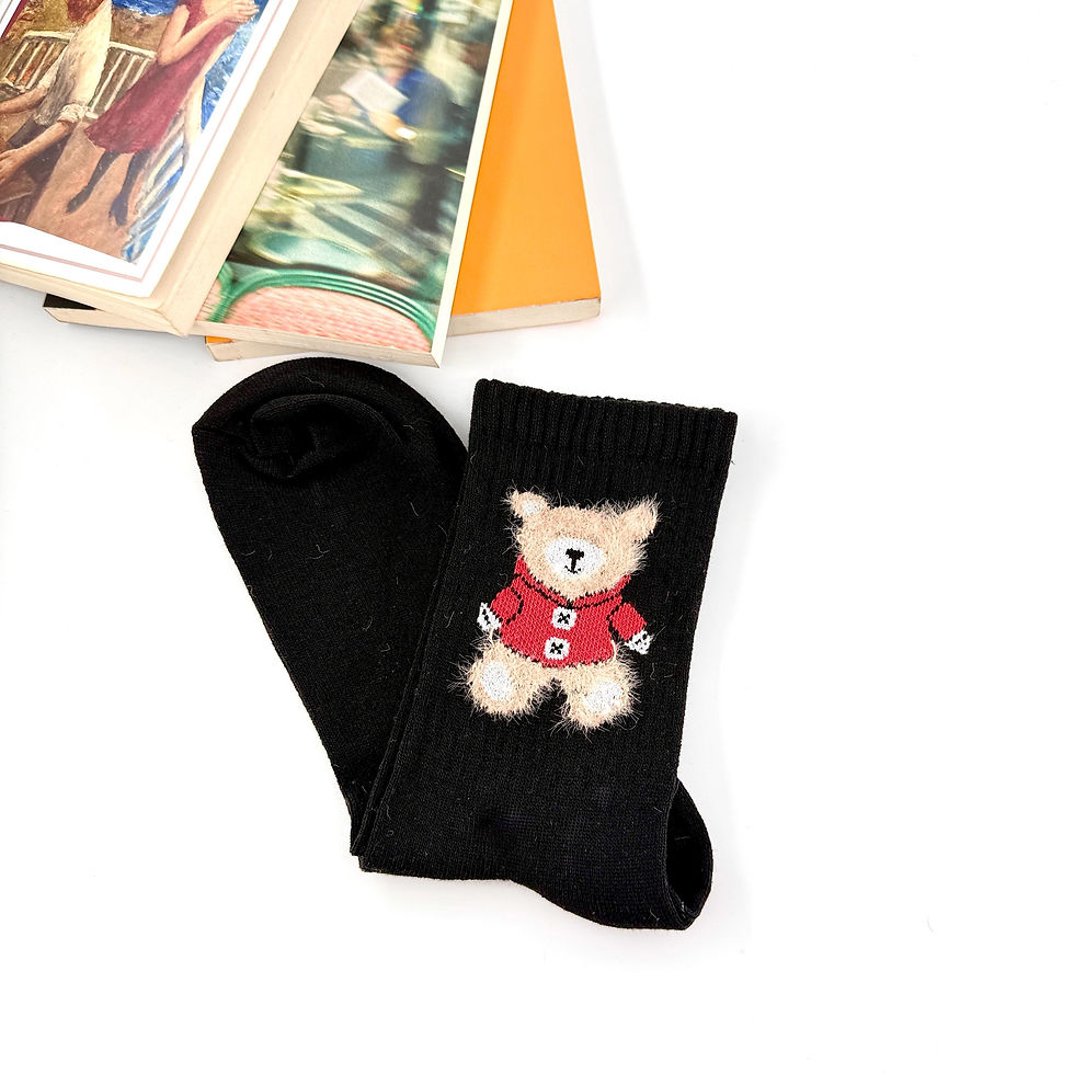 Thumbnail: Cute Feathered Teddy Bear Socks, Ladies Teddy Print Socks: Sport Socks