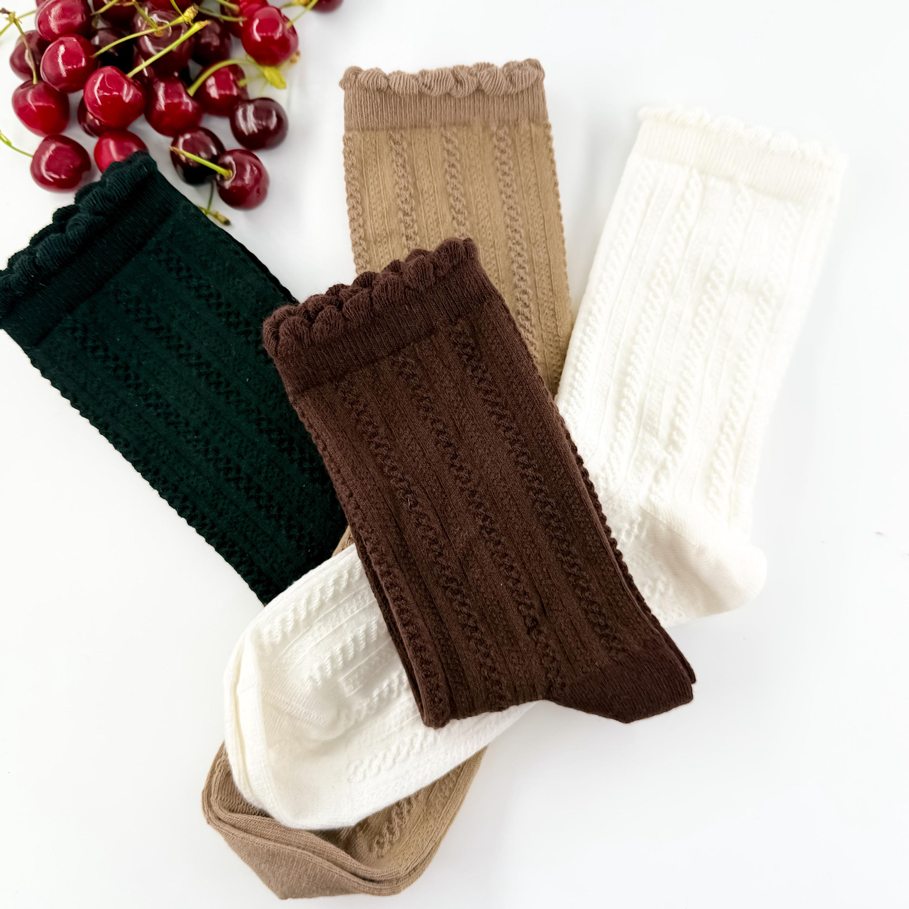 Retro Breathable Ribbed Frill Ankle Socks: Soft Cotton Natural Socks