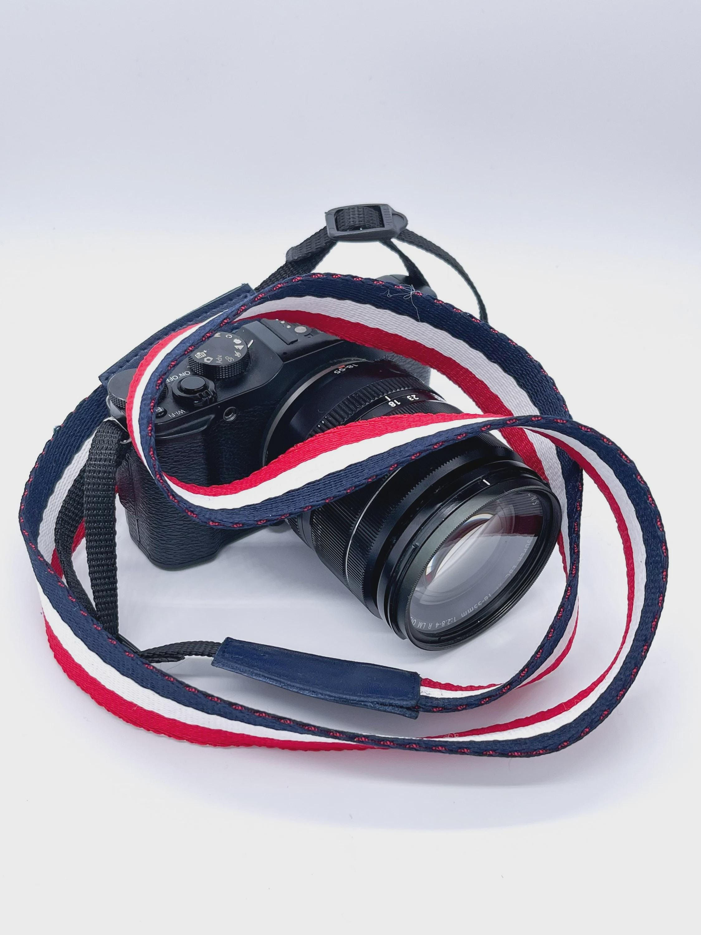 Retro Striped Personalised Handmade Camera Strap Gift, Custom Strap for