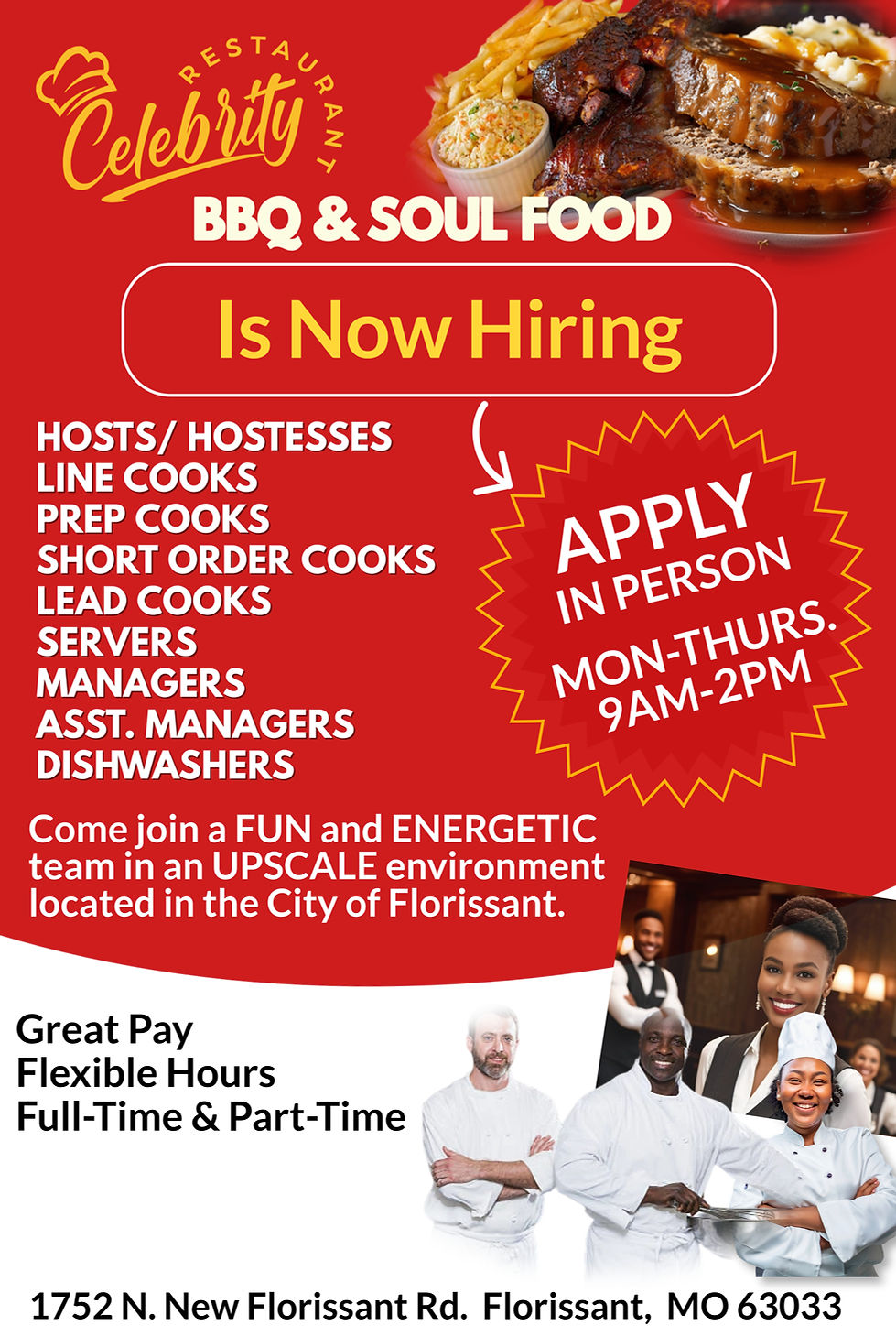 black orange and white Modern Instagram Hiring Template for Kitchen Staff Restaurant Job
