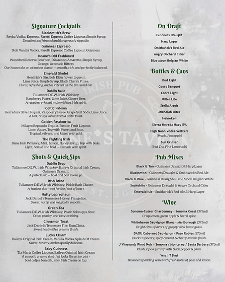 Keane's Tavern Full Drink Menu