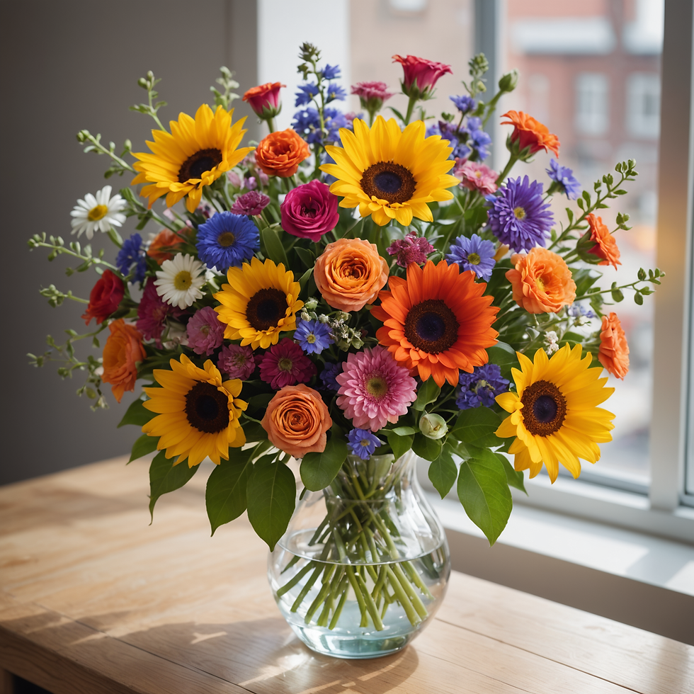 High angle view of a flower shop showcasing an array of colorful arrangements