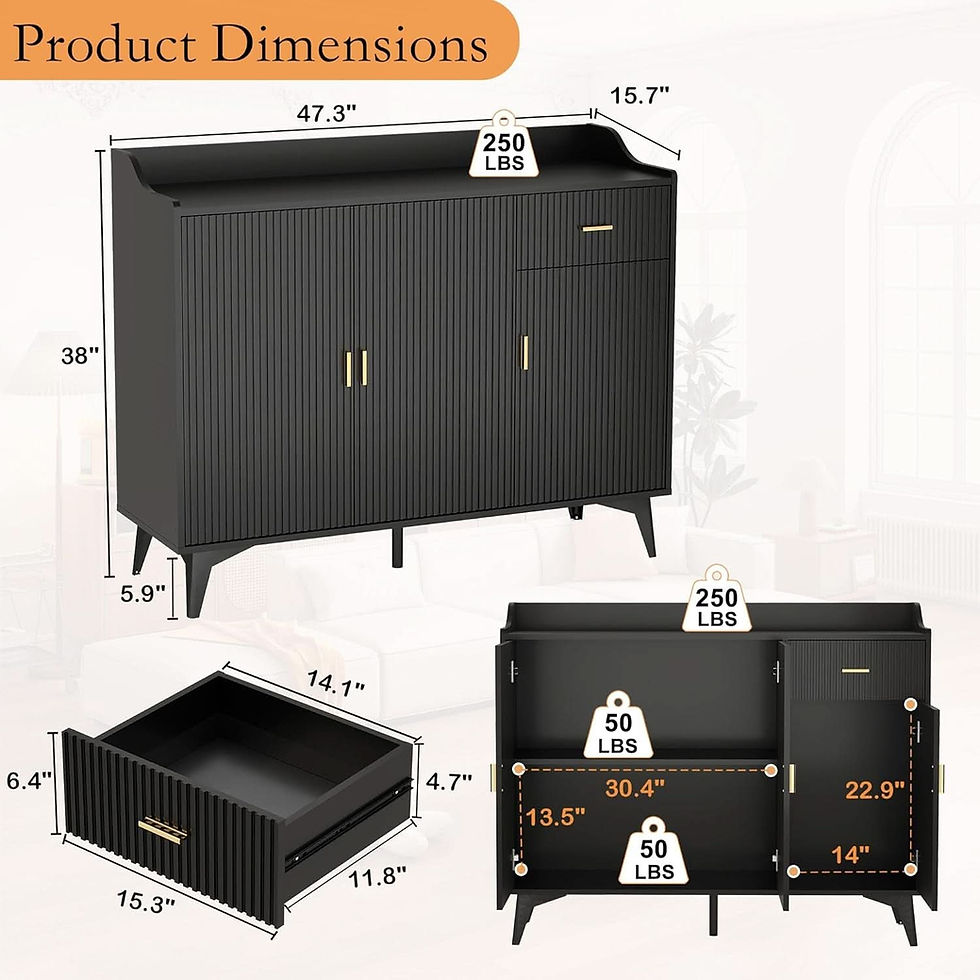 Miniature : Black 47In Sideboard Cabinet For Dining Room Storage
