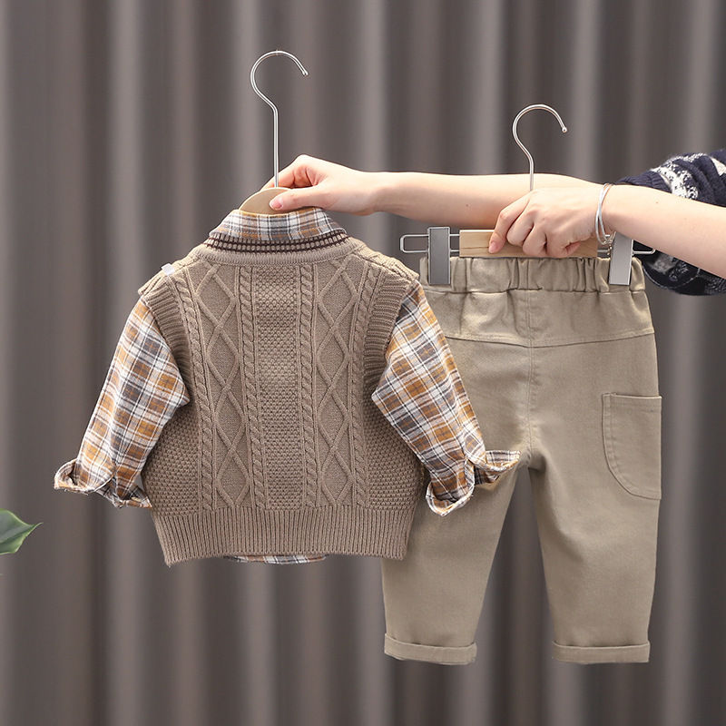 Miniaturbild: New Spring Autumn Baby Boys Clothes Suit Children Casual Plaid Shirt Vest Pants 
