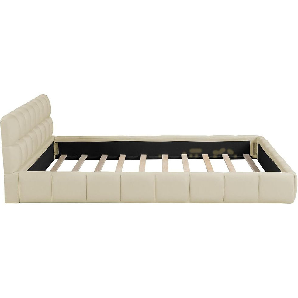 Miniaturbild: Beige Linen Wingback Upholstered Bed with Low Platform, No Box Spring Required