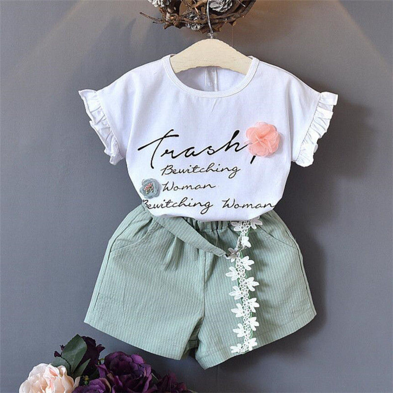 Thumbnail: Summer Kids Girls Clothes 2PCS/Set Baby Outfits Short Sleeve Casual Tracksuits F