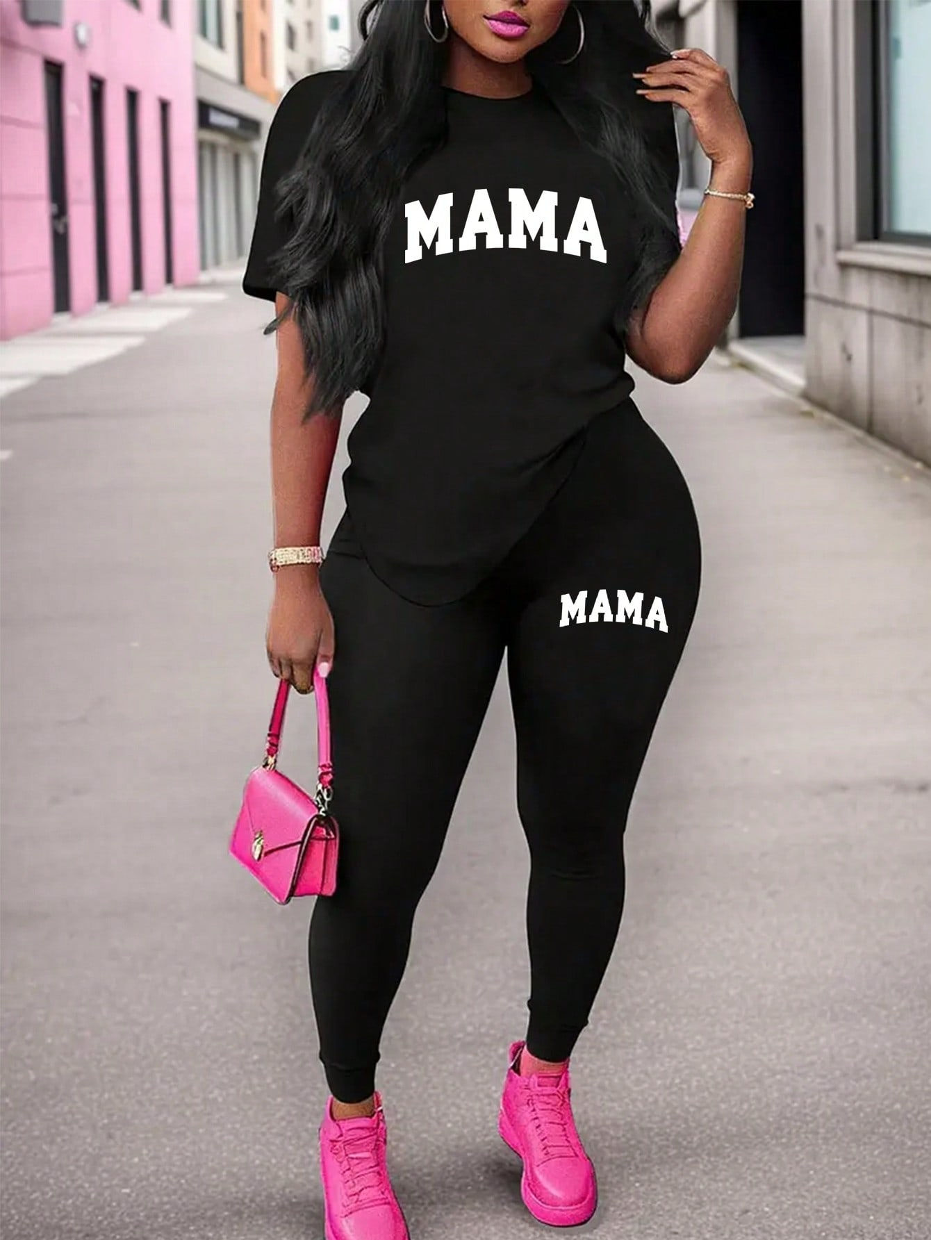 2026 Women's New Casual Spring/Summer Two Piece Set Round Neck Letter Printed Sh
