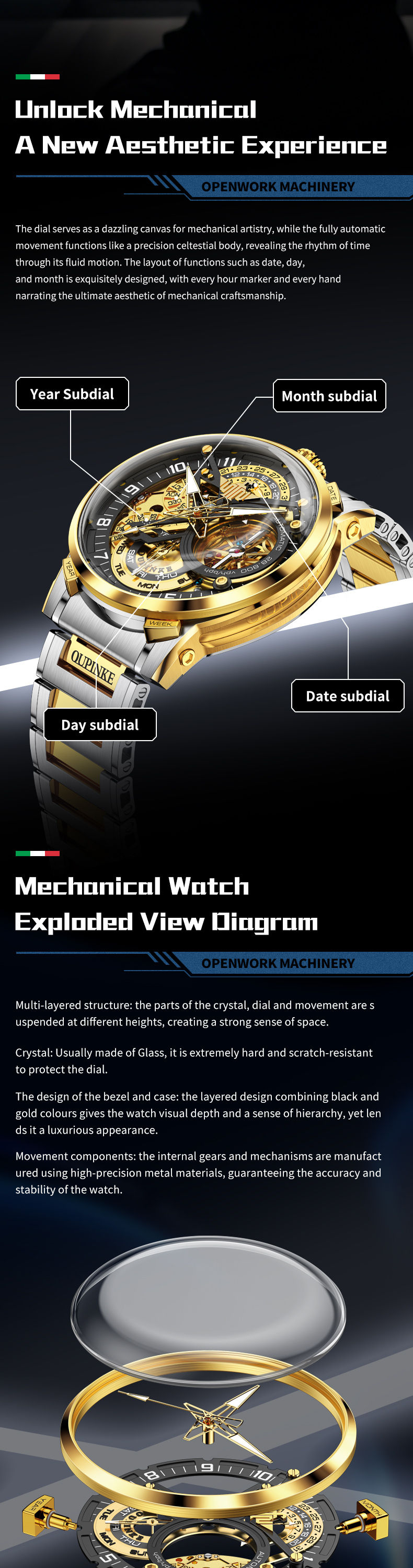 Thumbnail: OUPINKE 3278 Mens Watch Luxury Flywheel Automatic Mechanical Watch 50M Waterproo