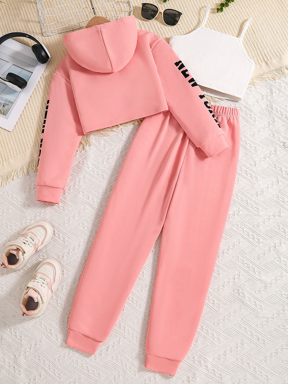 Thumbnail: Children's clothing Spring and Autumn fashion girls' set letter printed pink hoo