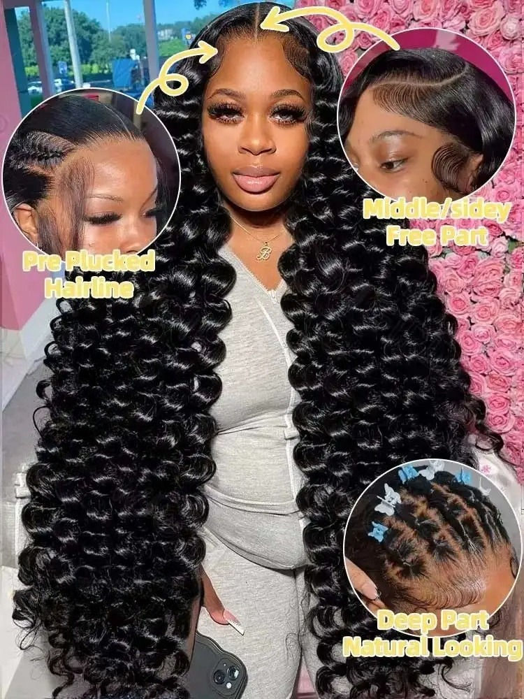 Thumbnail: 40 42 Inch Loose Deep Wave Frontal Wigs 250% 13x4 13x6 HD Lace Frontal Wigs For 