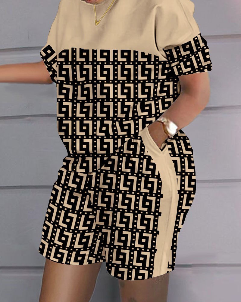 Women Casual Short Sleeve Two Piece Sets Women Outfit 2024 Summer Plaid Printe P