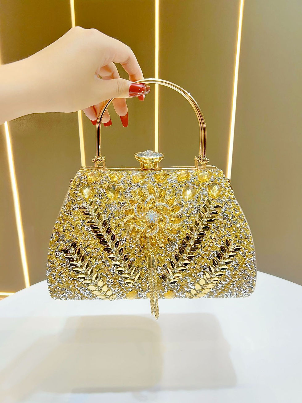 Thumbnail: New Luxury Women Evening Bag Rhinestone Shoulder Bag Large Capacity Makeup Stora