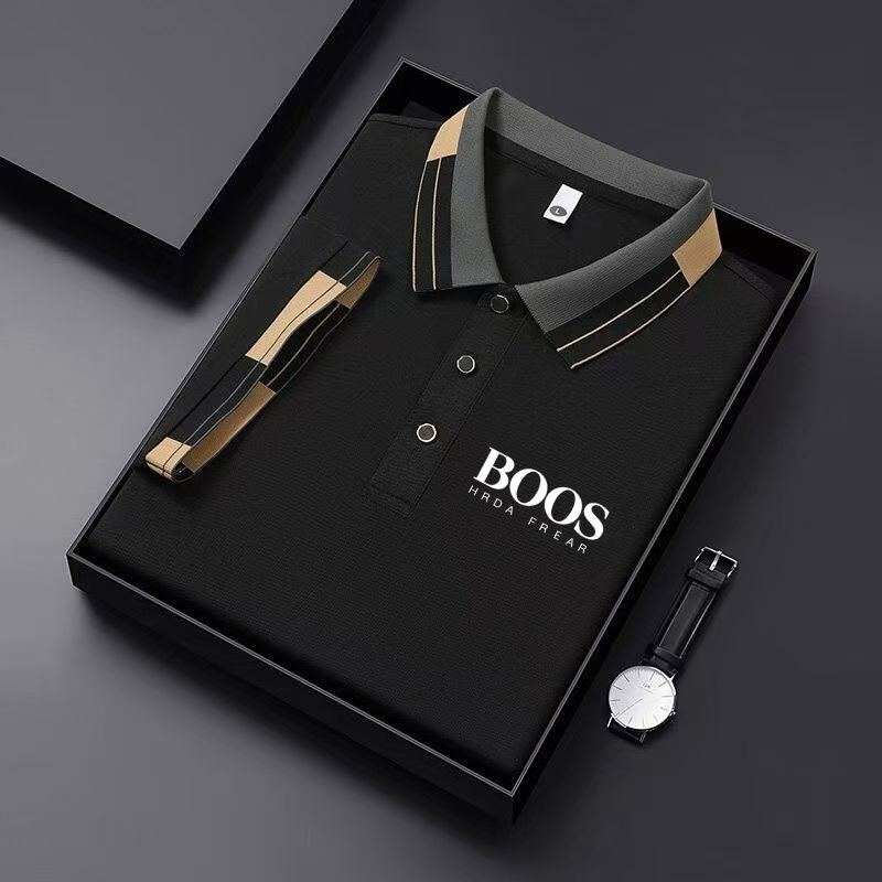 Thumbnail: Men'S New Embroidered Short Sleeved Striped Grid Polo Shirt, Business Casual Fas