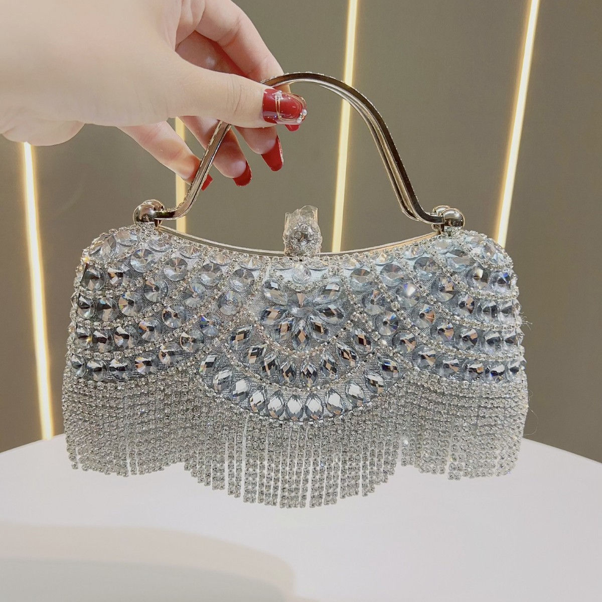 Elegant Rhinestone Clutch Evening Bag Women Party Clutch Purse Fringe for Birthd