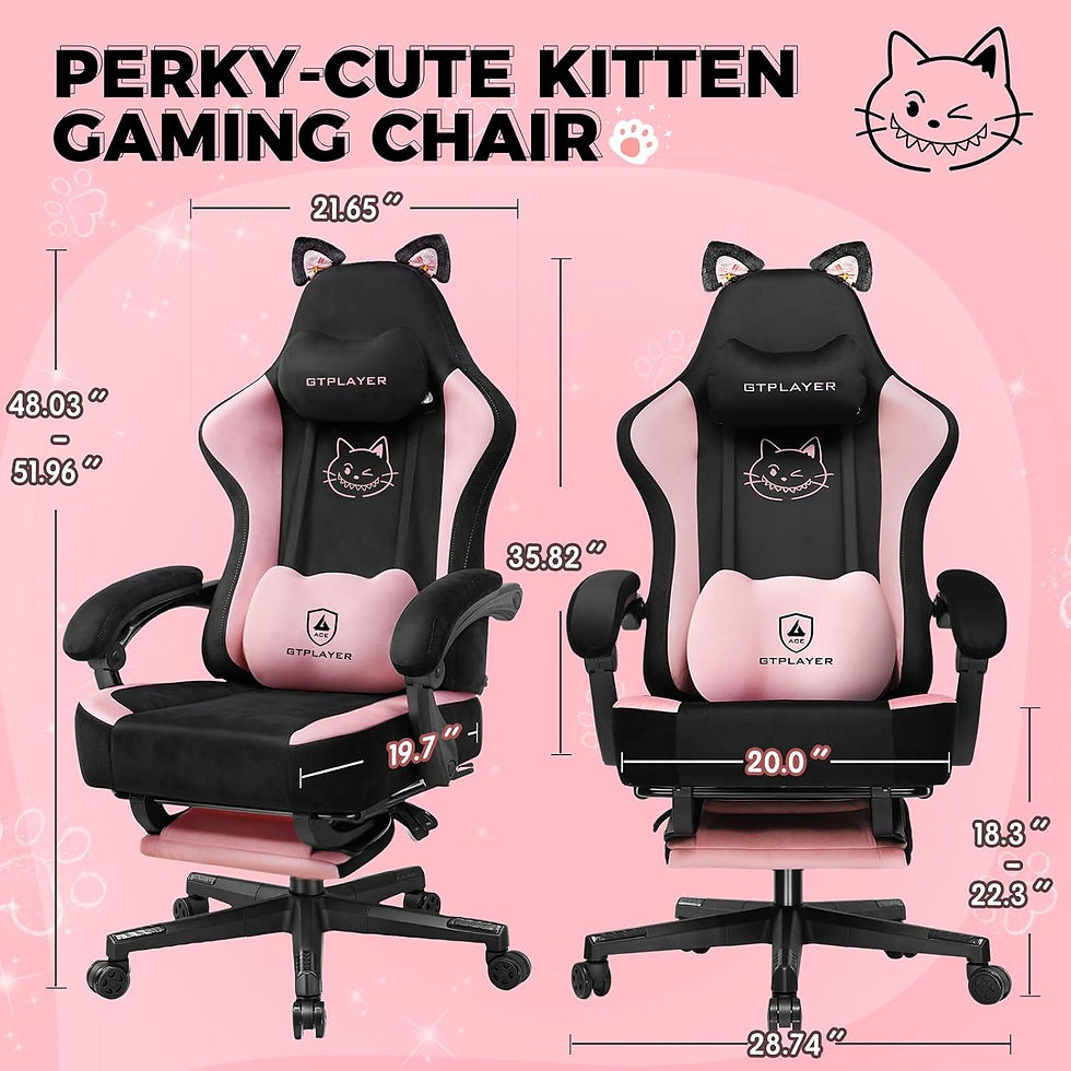 Miniatura: Cat Ear Gaming Chair: Cute Ergonomi Computer Chair with Cat Embroidery, Adjustab