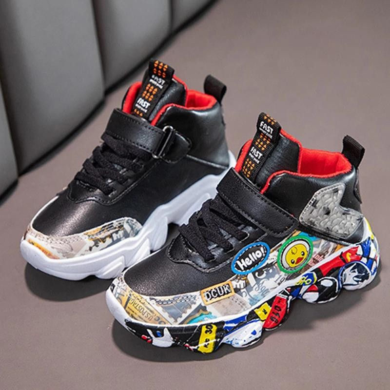 Thumbnail: Size 26-36 Children Sports Sneakers for Girls Kid Cartoon Graffiti Pattern Casua
