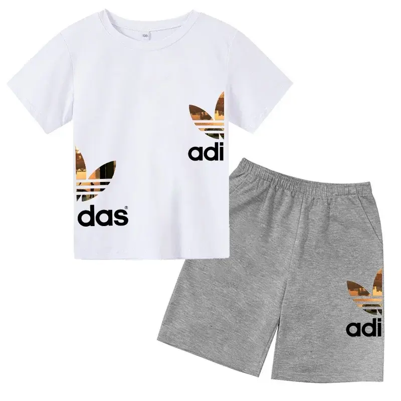 Thumbnail: Kids Summer Leisure Letter 2pcs O-neck Short Sleeve T-shirts+Pants Suits 3-13 Ye