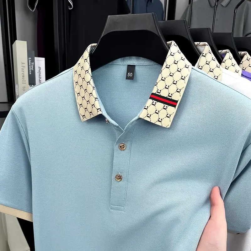 Thumbnail: 2025 Men's New Luxury High-end Jacquard Collar Lapel T-shirt Breathable Business