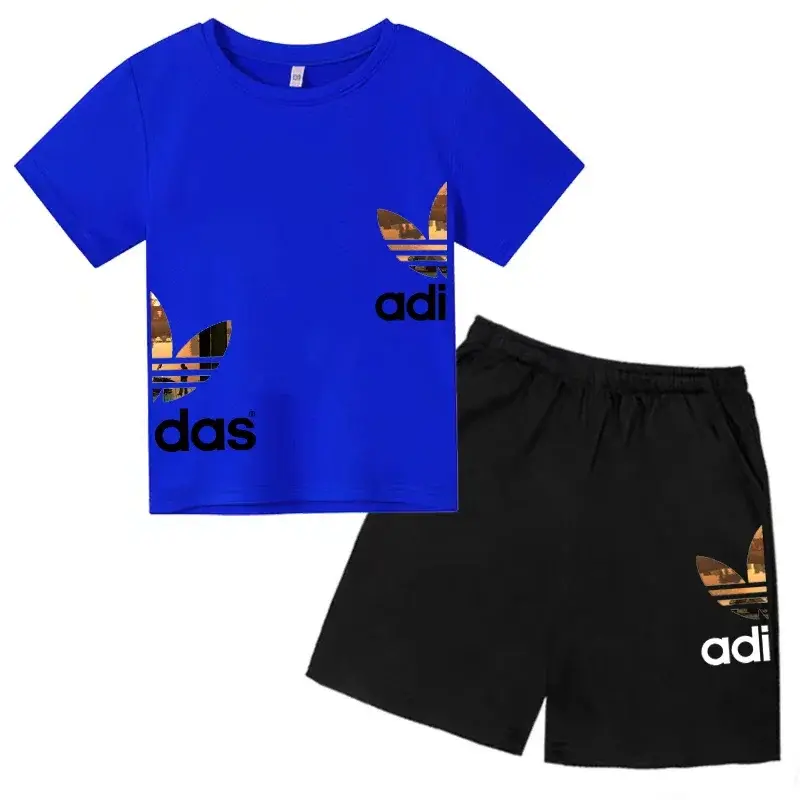 Thumbnail: Kids Summer Leisure Letter 2pcs O-neck Short Sleeve T-shirts+Pants Suits 3-13 Ye