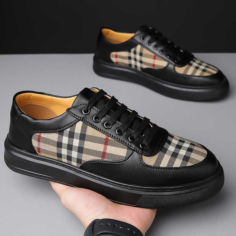Thumbnail: Men Classic Checkered Patchwork Thick Soled Casual Board Shoes Shock-absorbing B