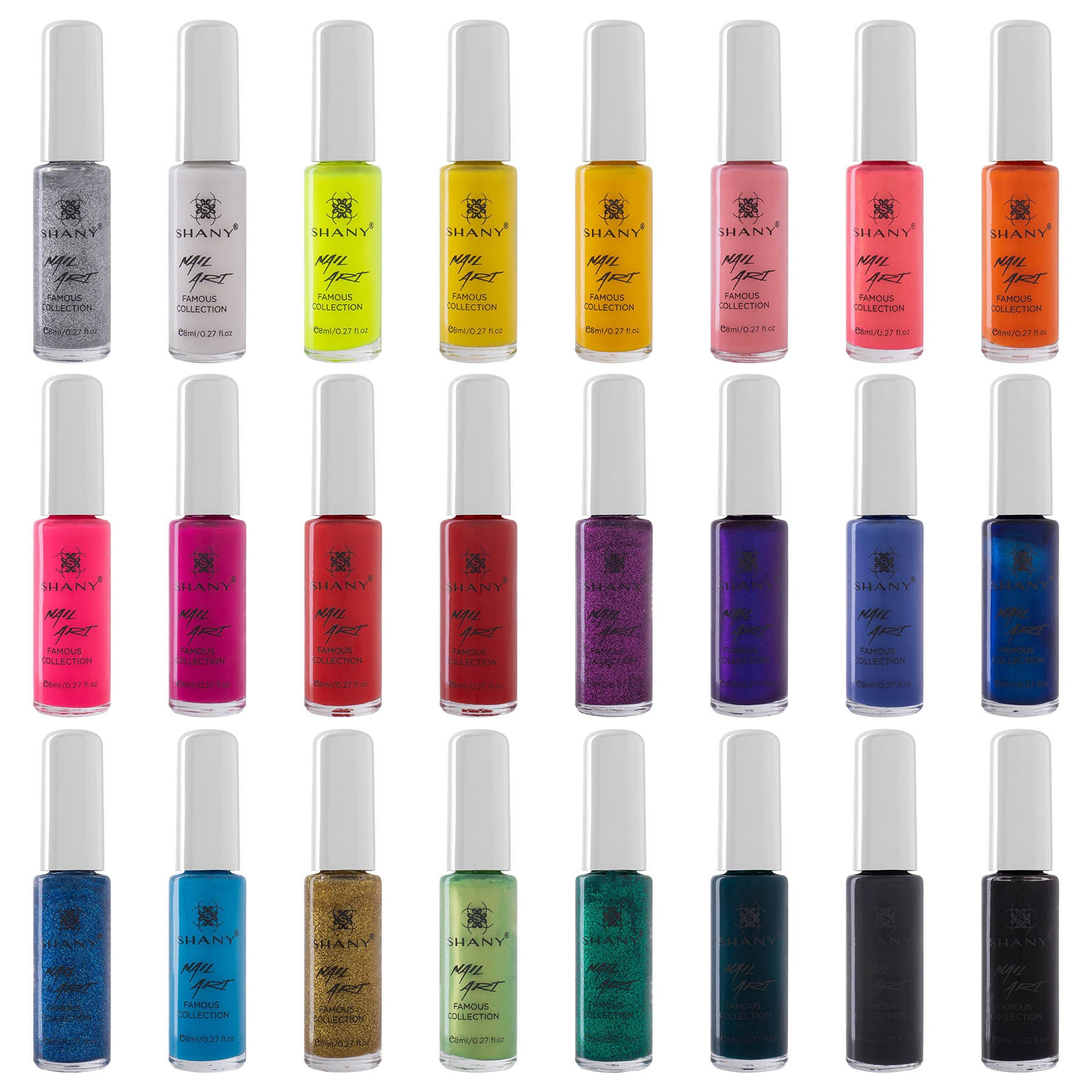 SHANY Nail Art Set Nail Polish - Glitter, Metallic , Pearls, Neon and Matte Nail Polish Nail Art Drawing Decoration Set With Built-in Thin Nail Art Brush - 24 Famous Colors Nail Polish Bulk - SHOP  - NAIL POLISH - ITEM# SH-NP24-N-PARENT