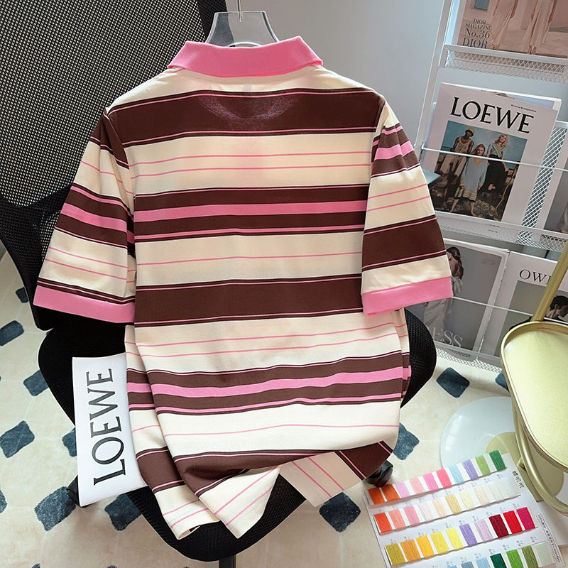 Thumbnail: Short Sleeved T-shirt Women's Summer 2023 Trendy Stripe Polo Top Large Women's S