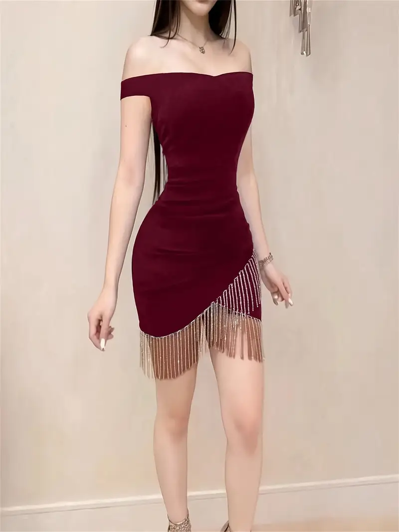 Thumbnail: Bodycon Women Dress Summer Clothing Sexy Tassel Suspender Elegant Dress Hip Wrap