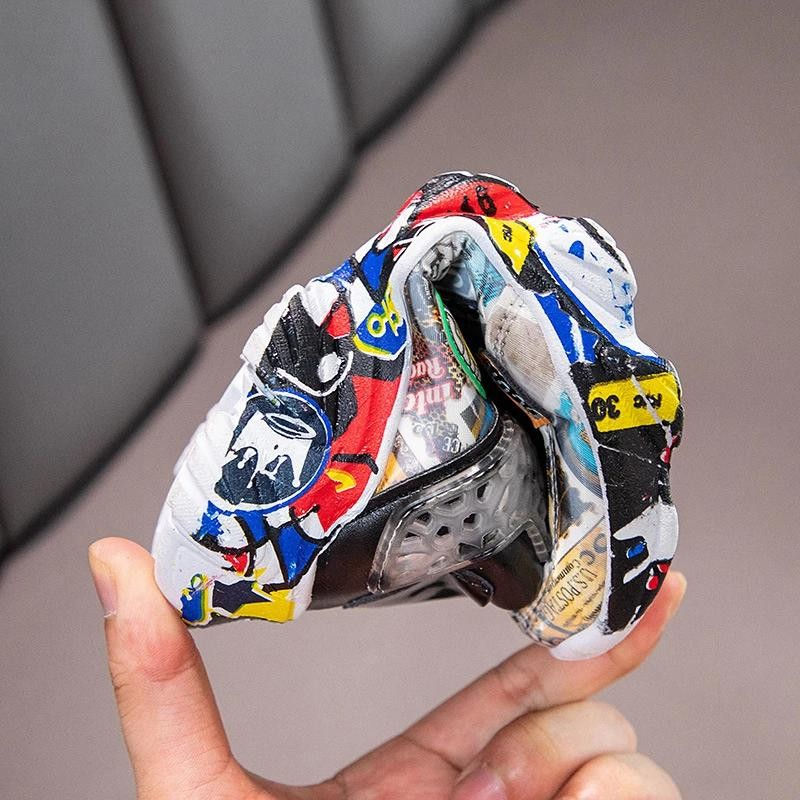 Thumbnail: Size 26-36 Children Sports Sneakers for Girls Kid Cartoon Graffiti Pattern Casua