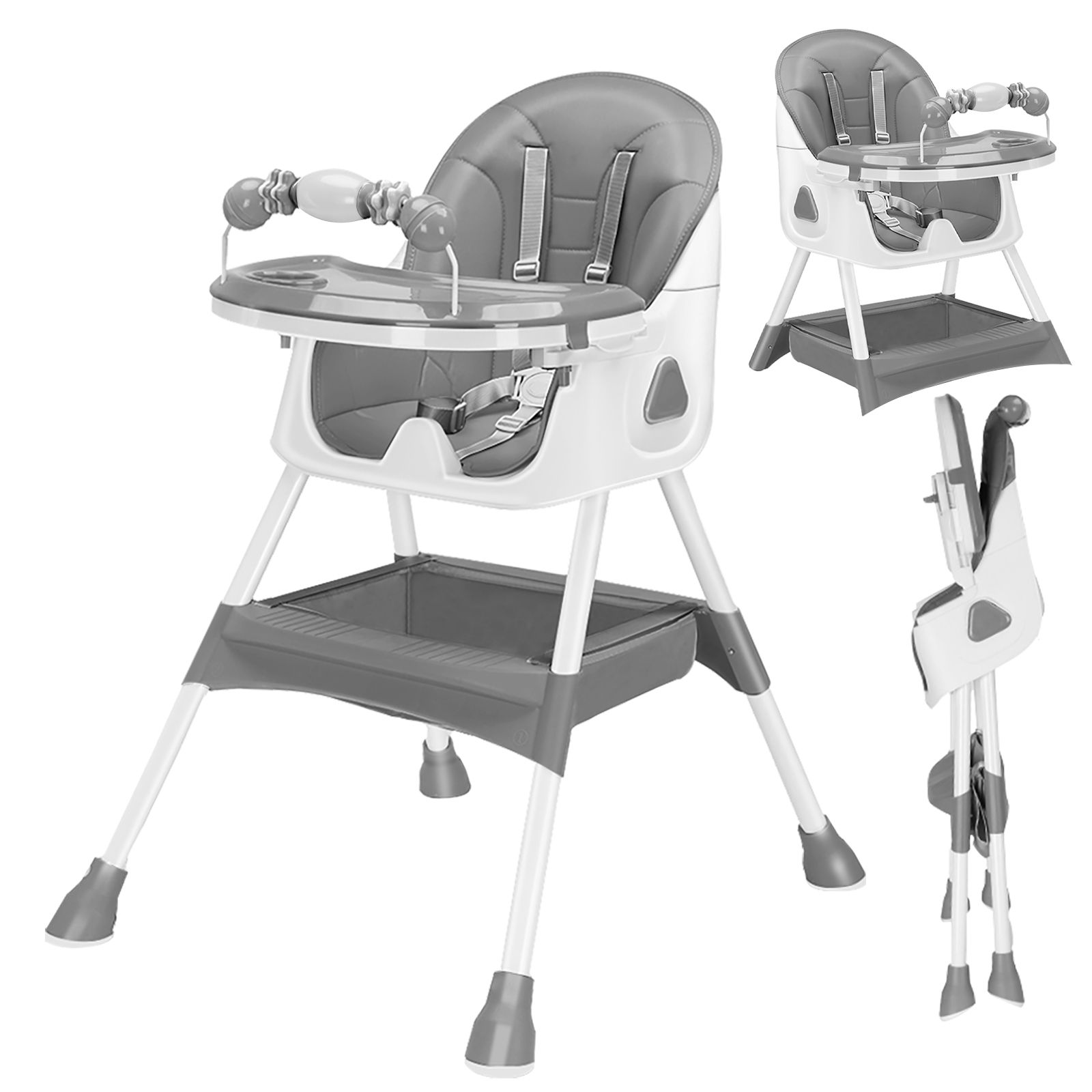 Foldable Baby High Chair 6 Months Plus, with Large Antislip Pad & ToyRack, Easy 