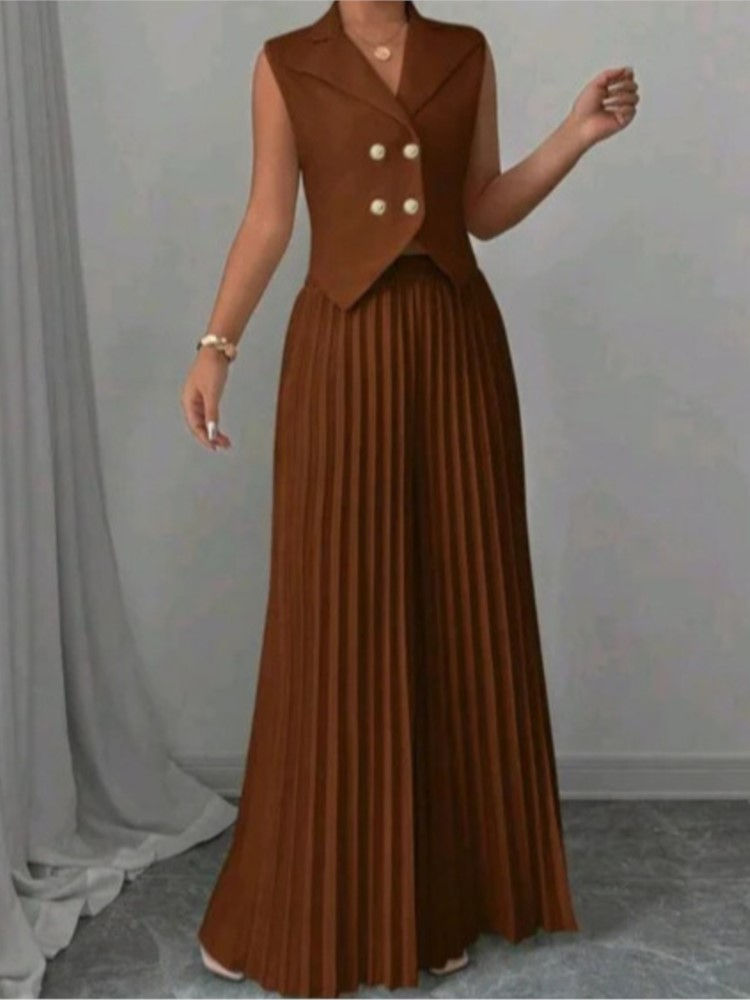 Thumbnail: New Women's Fashion Vest Vest Pleated Skirt And Pants Set Summer Temperament Ele