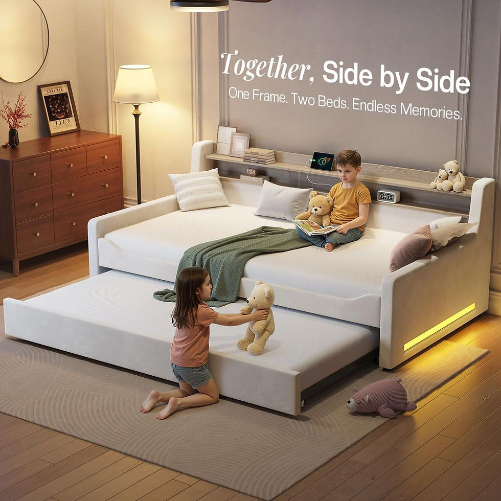 Thumbnail: Twin Daybed with Trundle, Upholstered Velvet Bed Frame with LED Night Light, Sto