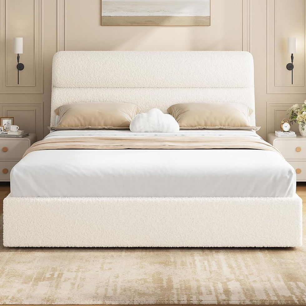 Miniaturbild: King Size Upholstered Platform Bed with Wood Slats, No Box Spring Needed, Easy A