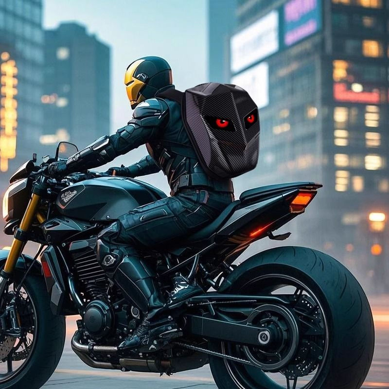 Miniatura: Rider Motorcycle LED Backpack Light Bluetooth Carbon Fiber School Bag Hardshell 