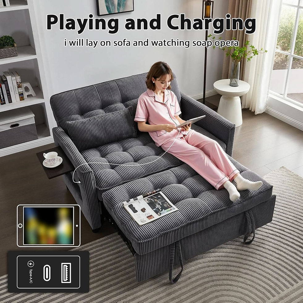 Thumbnail: 55Inch Convertible Sleeper Sofa With USBPort Corduroy