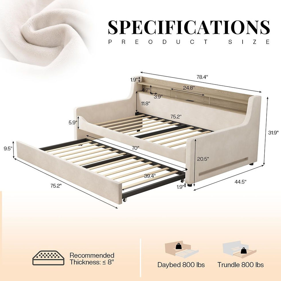Thumbnail: Twin Daybed with Trundle, Upholstered Velvet Bed Frame with LED Night Light, Sto