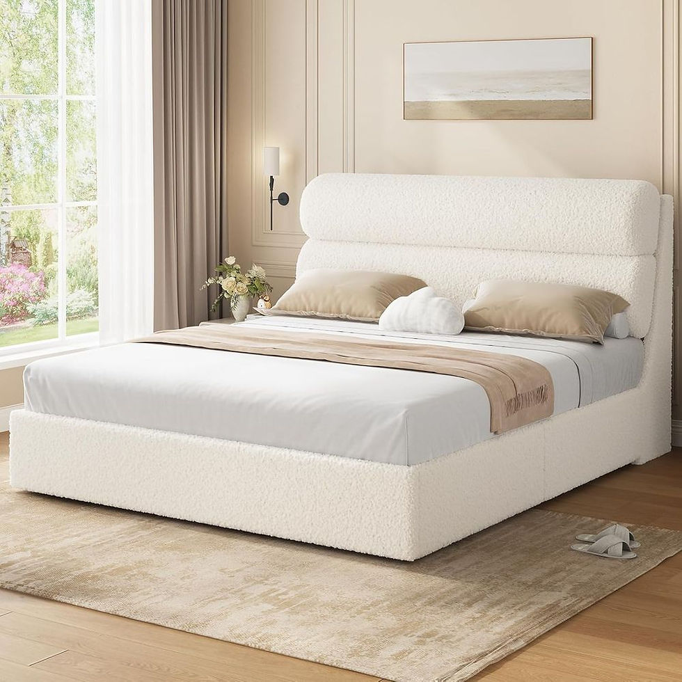 Miniaturbild: King Size Upholstered Platform Bed with Wood Slats, No Box Spring Needed, Easy A