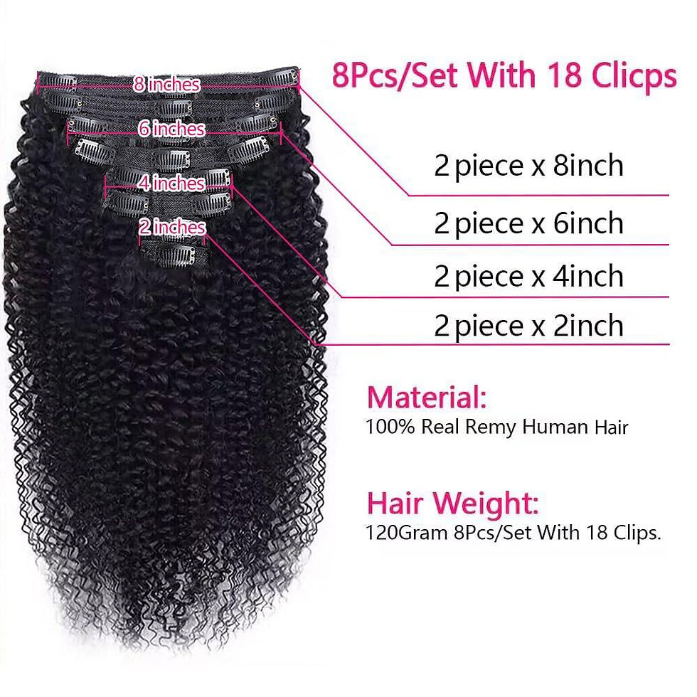 Miniatura: Kinky Curly Clip In Human Remy Hair Extensions 8-26 Inch Kinky Curly Clips Hair 