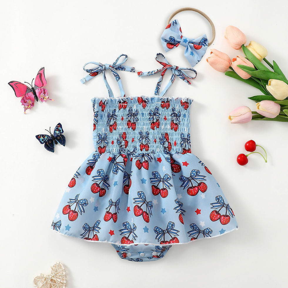 Thumbnail: Baby Girl Summer Cherry Print Romper Onesie Infant Clothing Comfortable Soft Fab