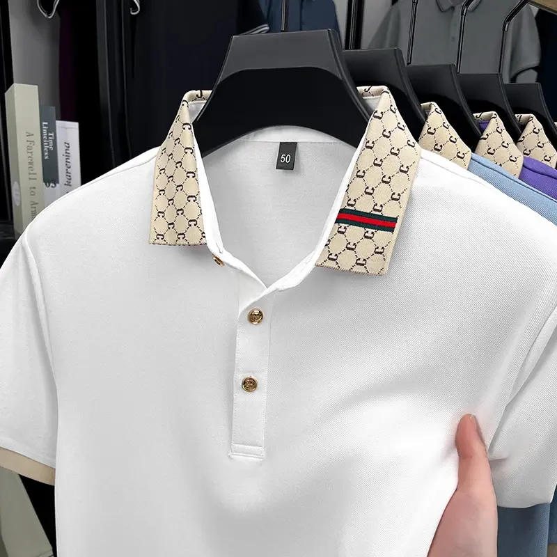 Miniatura: 2025 Men's New Luxury High-end Jacquard Collar Lapel T-shirt Breathable Business