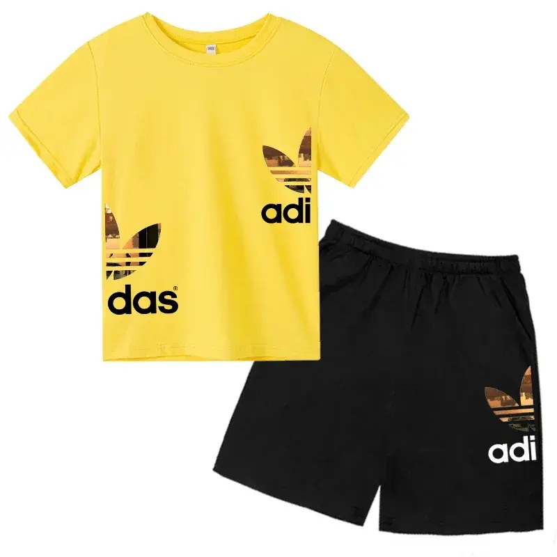 Thumbnail: Kids Summer Leisure Letter 2pcs O-neck Short Sleeve T-shirts+Pants Suits 3-13 Ye