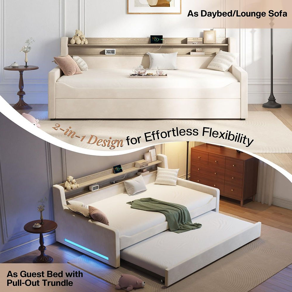 Thumbnail: Twin Daybed with Trundle, Upholstered Velvet Bed Frame with LED Night Light, Sto