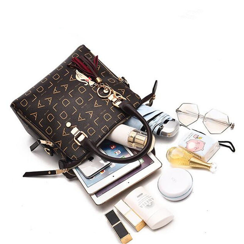 Thumbnail: Fashion English Letter Handbag Women PU Leather Tassel Top-handle Bag Luxury Sho