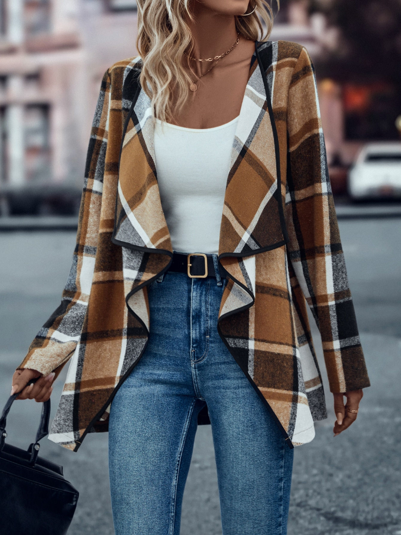 Cross border European and American women's fashionable and elegant plaid jackets