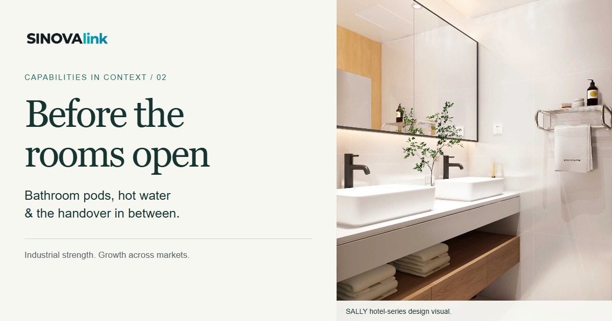 Before the rooms open — bathroom delivery, hot water and project handover