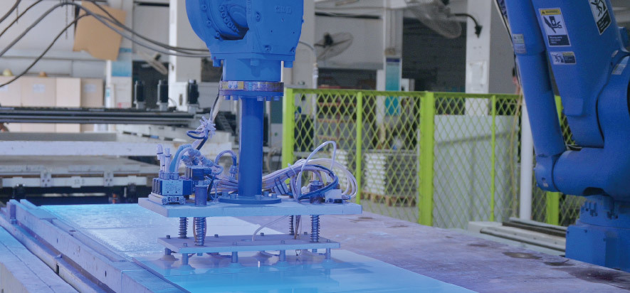 Robotic handling equipment on SALLY's automatic tile-laying production line
