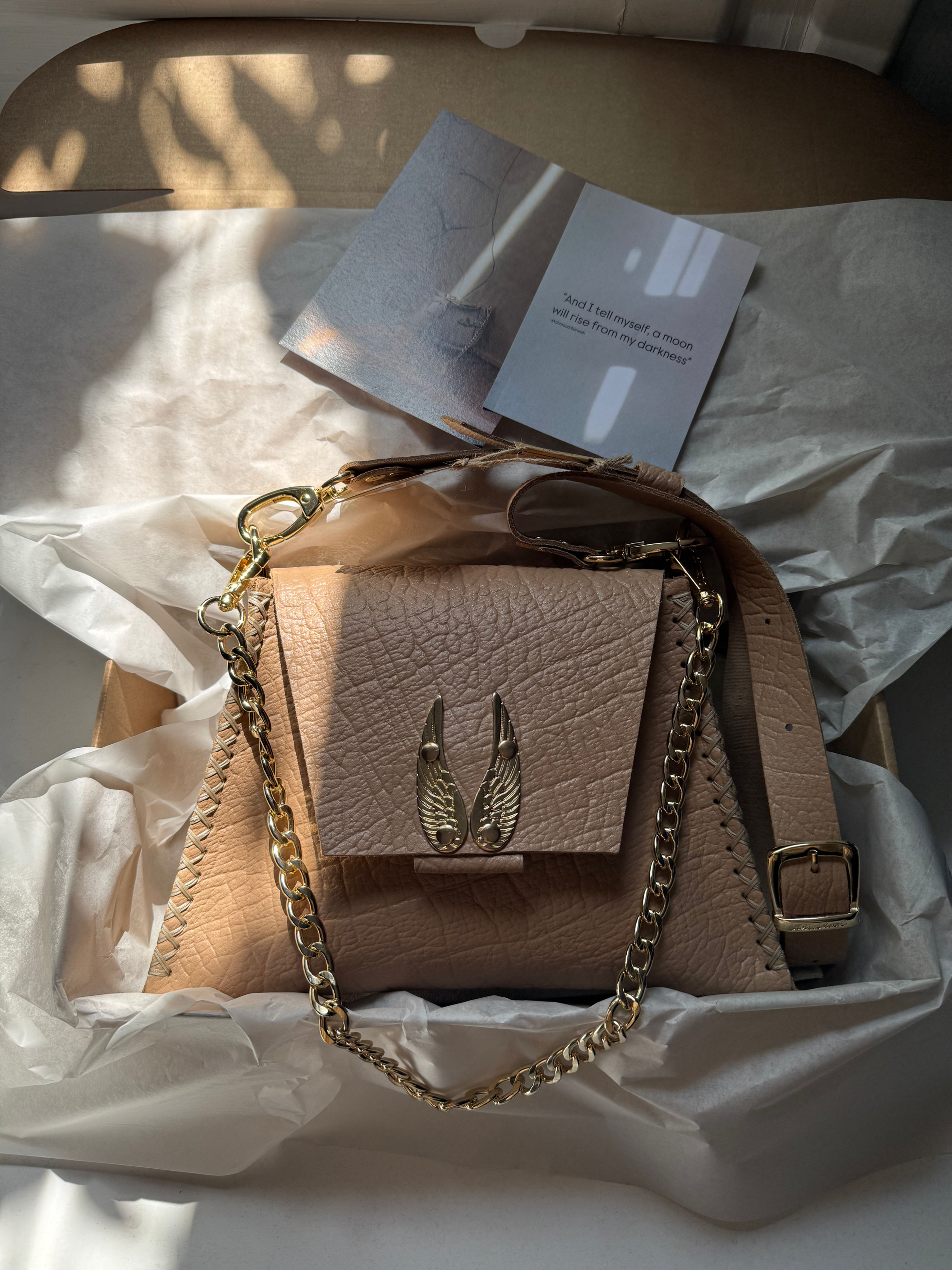 "Wings" shoulder bag, *smaller size*, mocha, gold, sample