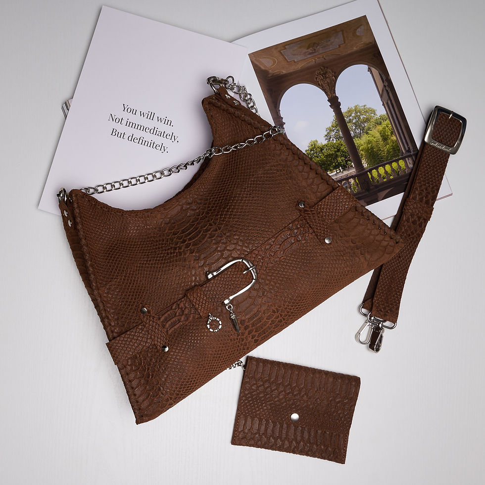 Thumbnail: "Together in electric dreams" shoulder bag, chocolate suede