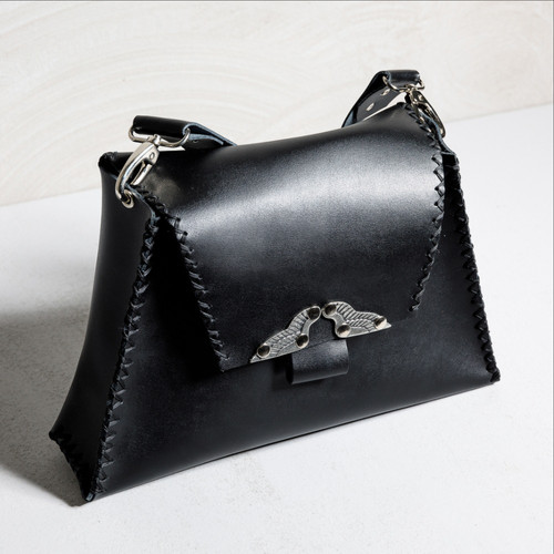 "Wings" black shoulder bag individualartleather