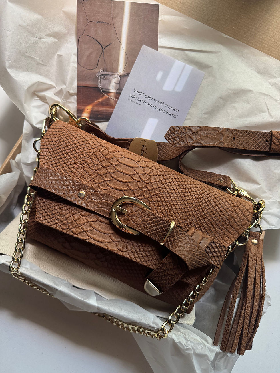 Thumbnail: "Regret me" shoulder bag, chocolate suede, sample