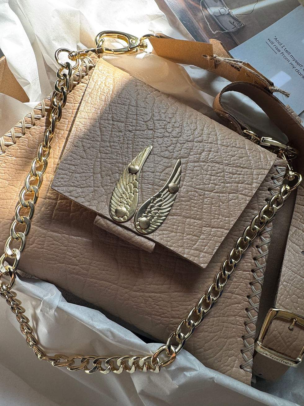 Thumbnail: "Wings" shoulder bag, *smaller size*, mocha, gold, sample